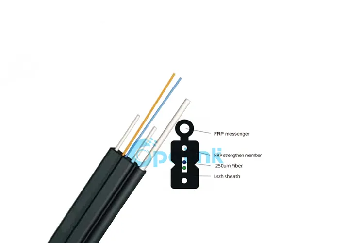 Cavo di derivazione FTTH ADSS da 5,2 mm x 2,0 mm di prezzo di fabbrica, cavo per antenna ottica a forma di arco completamente dielettrico autoportante di alta qualità